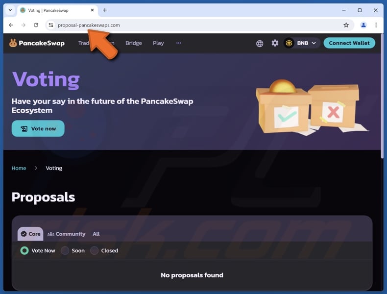 Fake PancakeSwap Voting website