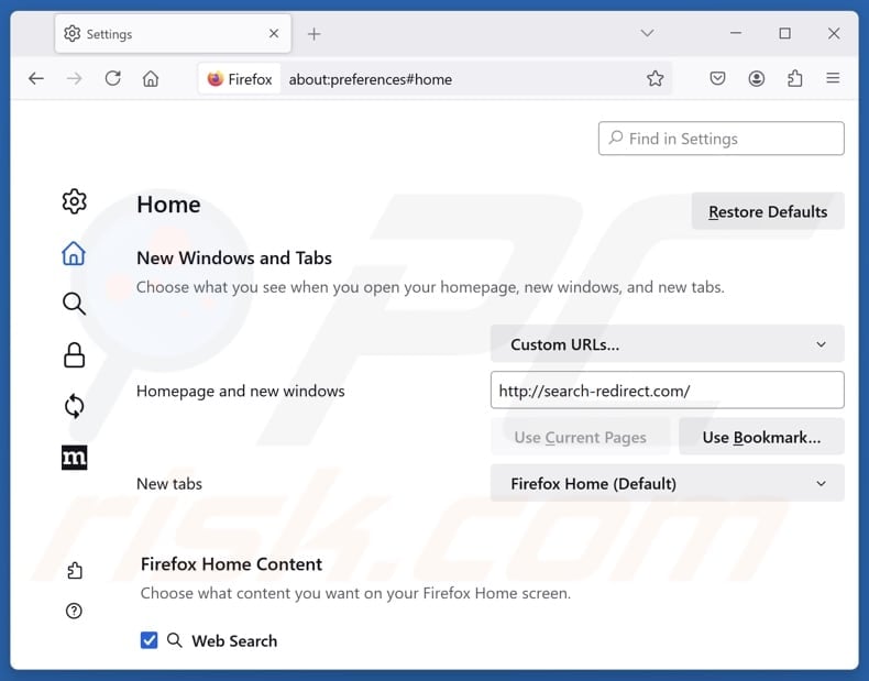 Removing search-redirect.com from Mozilla Firefox homepage