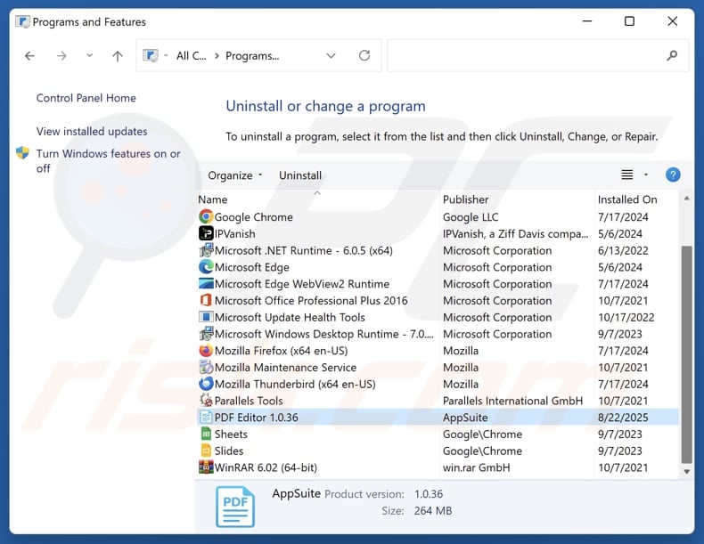 PDF Editor By App Suite Unwanted Application uninstall via Control Panel