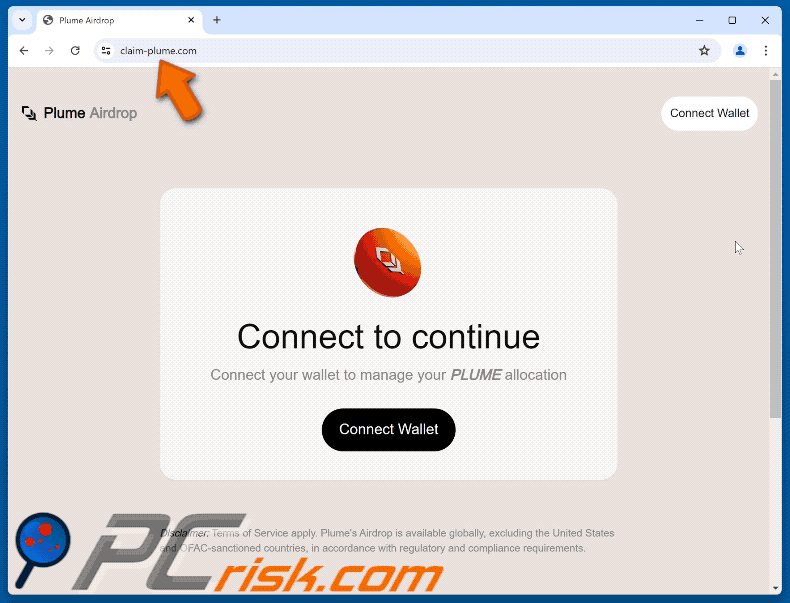 Appearance of Plume Airdrop scam