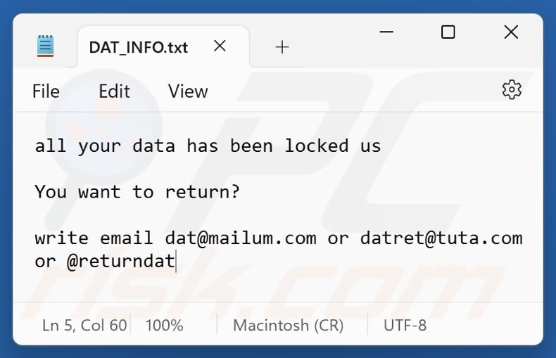 RDAT ransomware text file (DAT_INFO.txt)