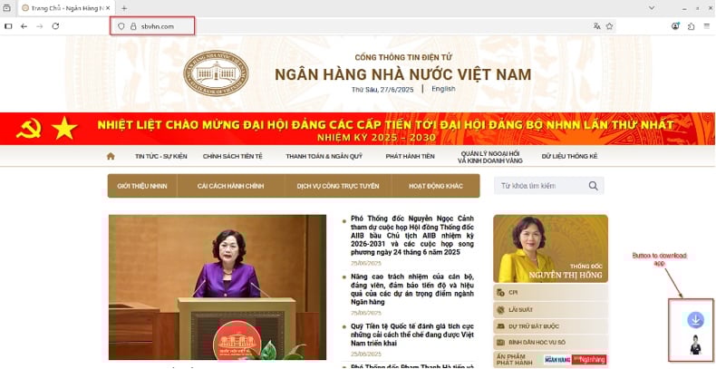 RedHook malware spreading page imitating the State Bank of Vietnam website