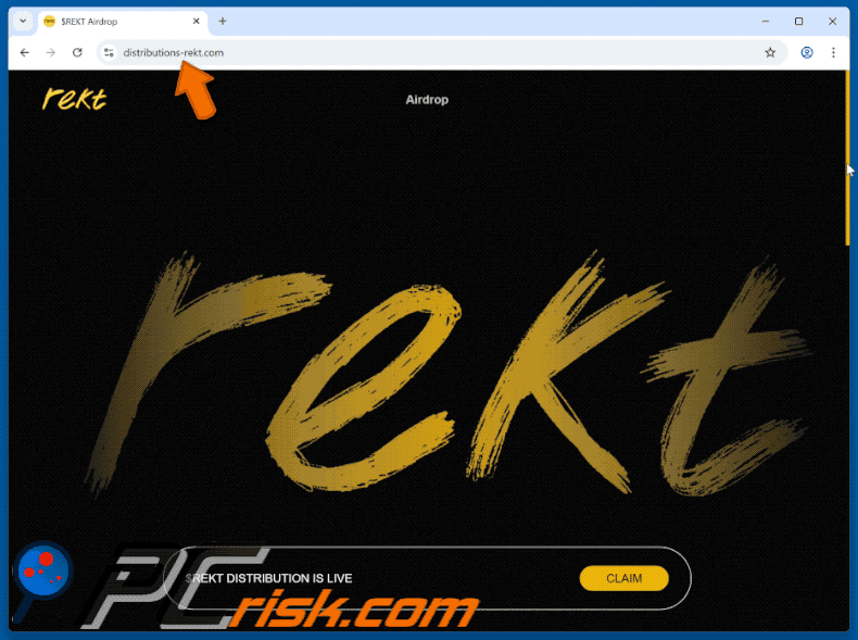 Appearance of the fake $REKT Airdrop website (GIF)