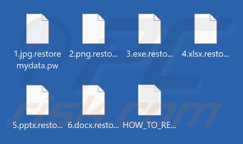 Files encrypted by RestoreMyData ransomware (.restoremydata.pw extension)