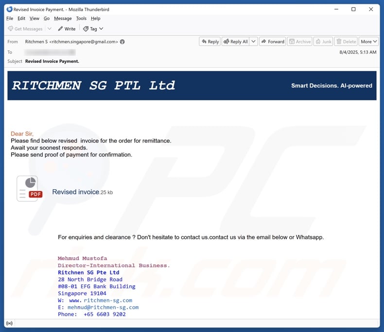 RITCHMEN (S) PTE LTD email spam campaign