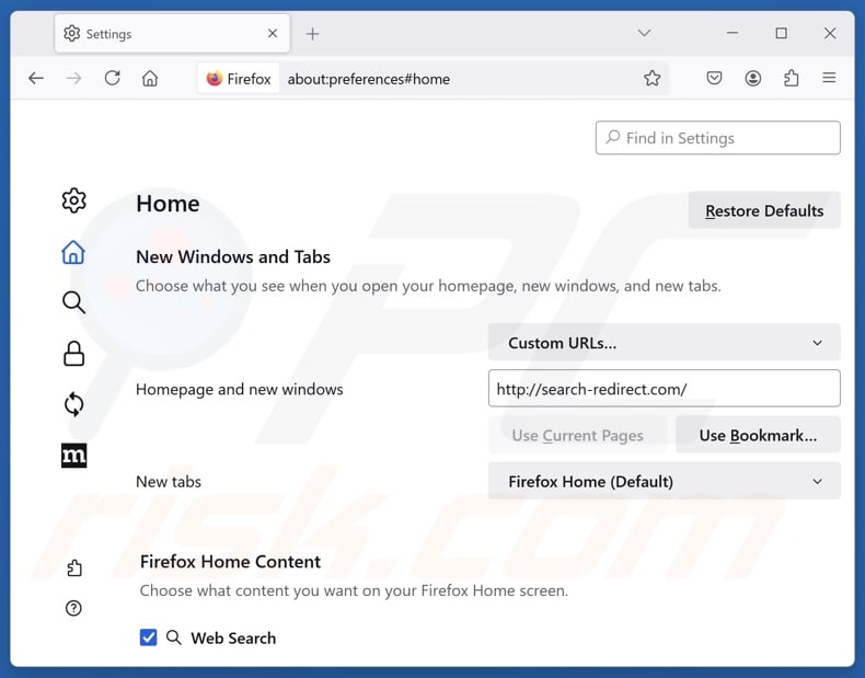 Removing search-redirect.com from Mozilla Firefox homepage