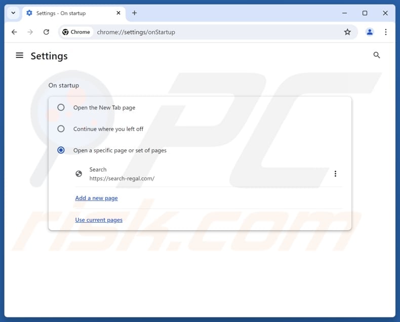 Removing search-regal.com from Google Chrome homepage