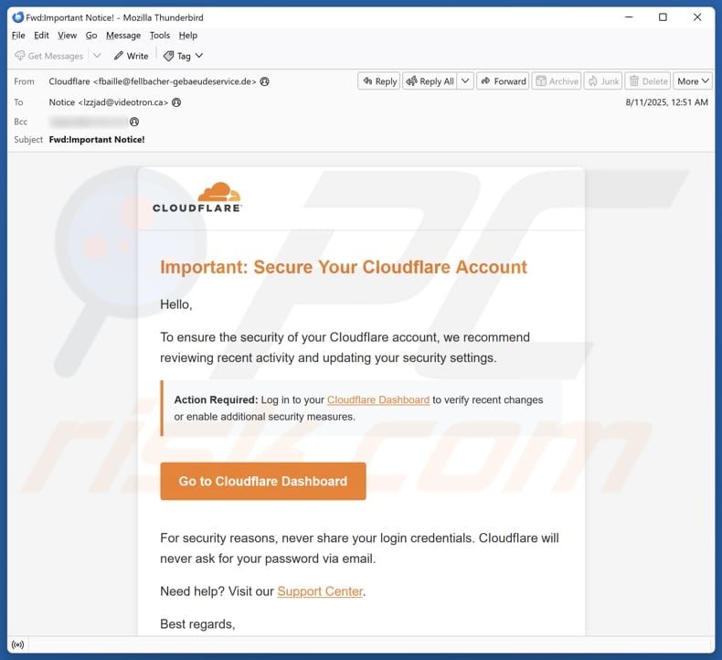 Secure Your Cloudflare Account email spam campaign
