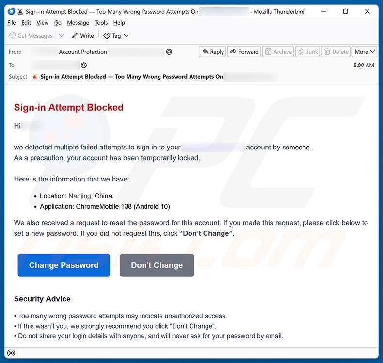 Sign-in Attempt Was Blocked email scam (2025-08-25)