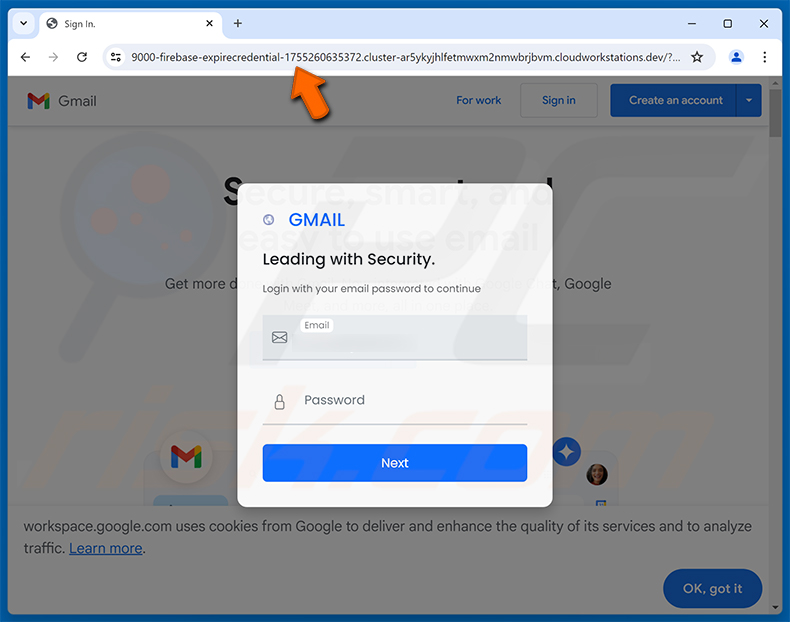Phishing site promoted via Sign-in Attempt Was Blocked email scam (2025-08-25)