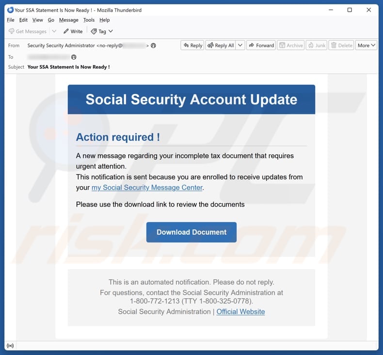 Social Security Account Update unwanted application