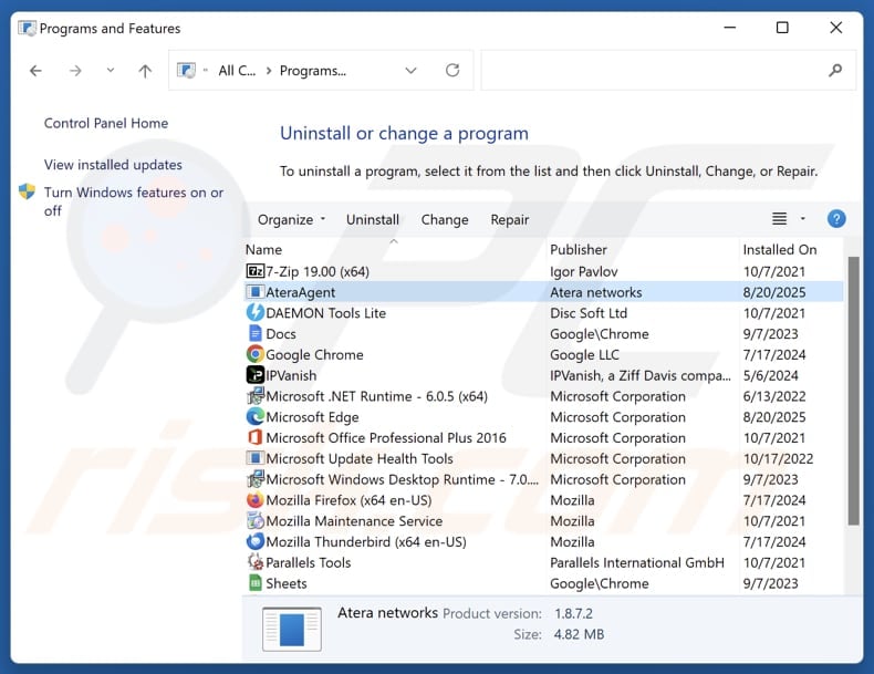 Social Security Account Update uninstall via Control Panel