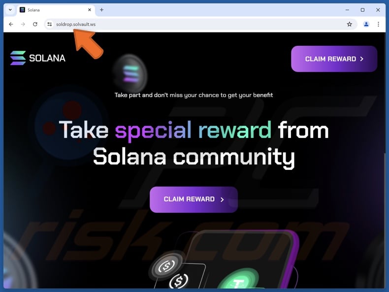 Fake Solana (SOL) Rewards website