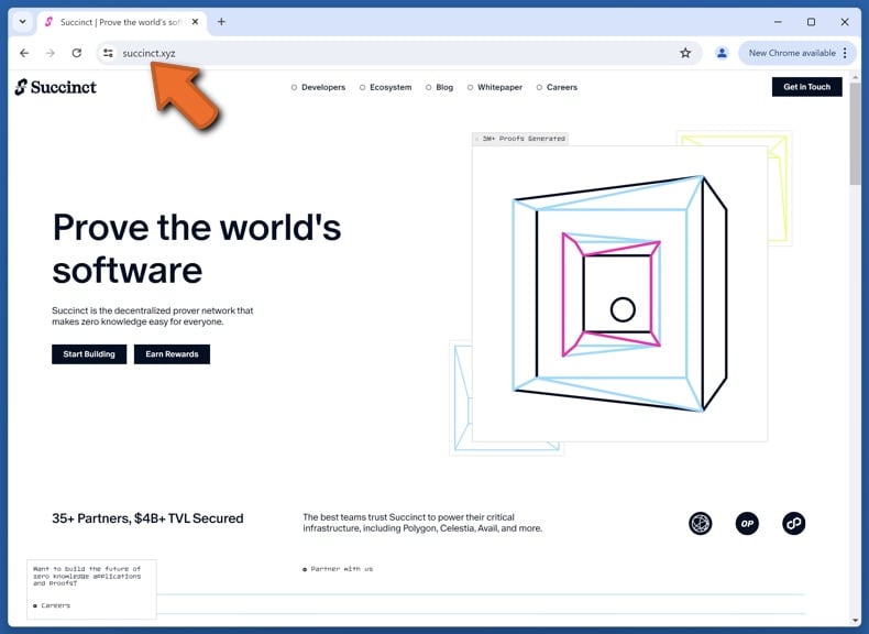Appearance of the real Succinct website (succinct.xyz)