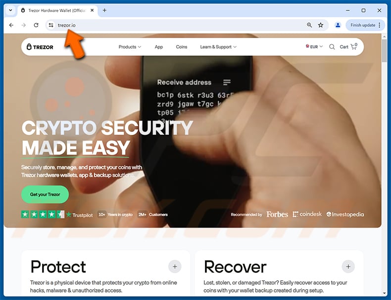 Real Trezor Hardware website (trezor.io)