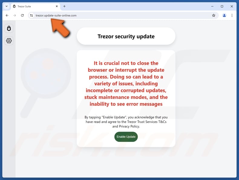 Fake Trezor Security Update website