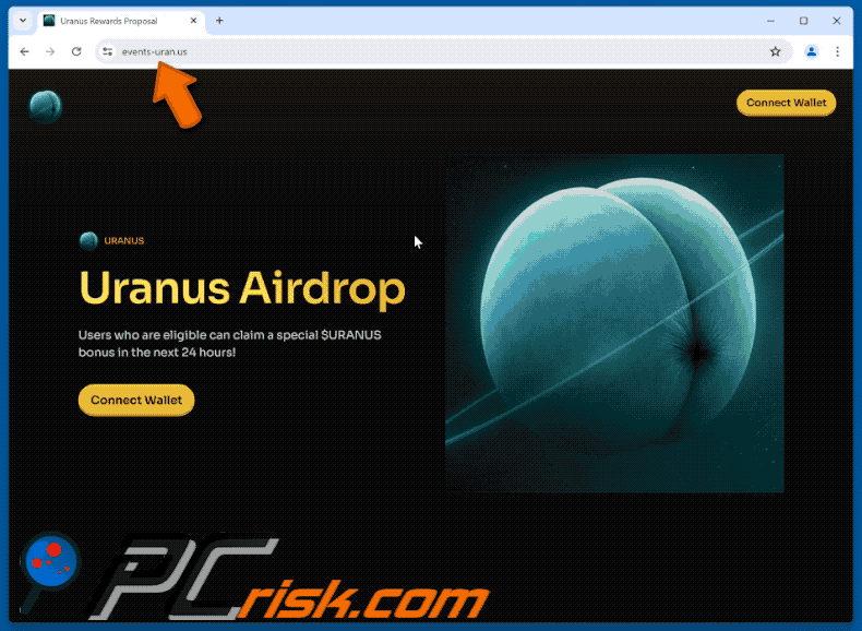 Appearance of the fake Uranus Airdrop website (GIF)