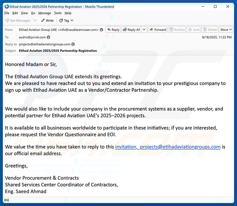 Etihad email scam (2025-08-20)