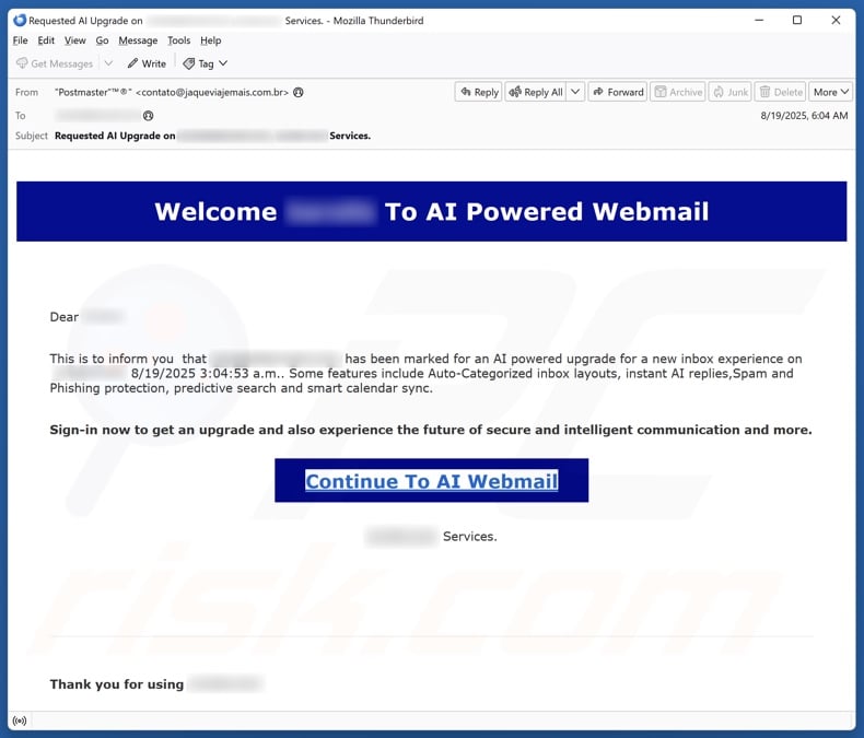 Welcome To AI Powered Webmail email spam campaign