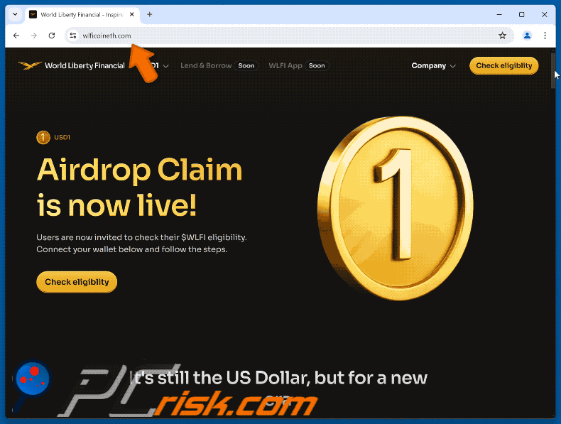 Appearance of the fake World Liberty Financial Airdrop website (GIF)