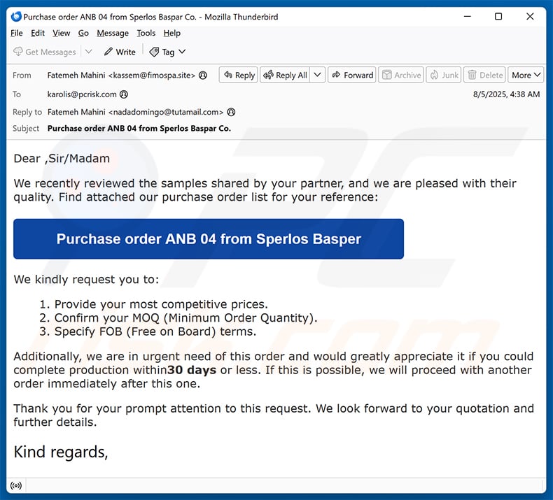 You Have A New Purchase Order Email Scam (2025-08-06)