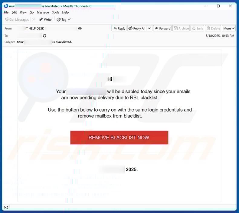 Your Account Has Been Temporarily Disabled email scam (2025-08-20)