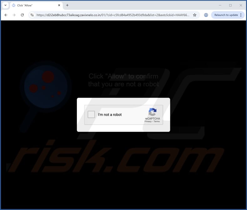 zavixnelo.co[.]in pop-up redirects