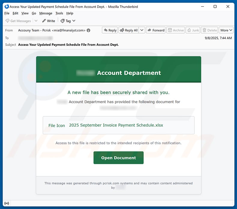 Account Department Email Scam (2025-09-10)