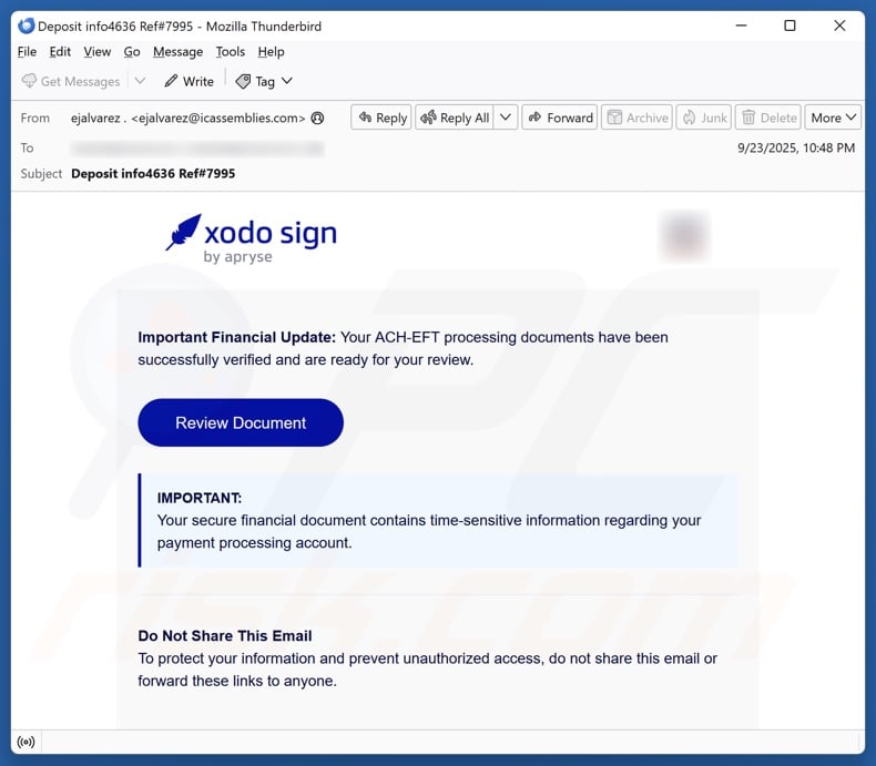 ACH-EFT Processing Documents Verified email spam campaign