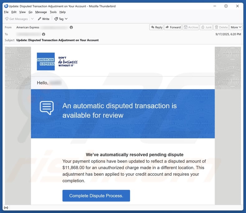 American Express - Disputed Transaction email spam campaign
