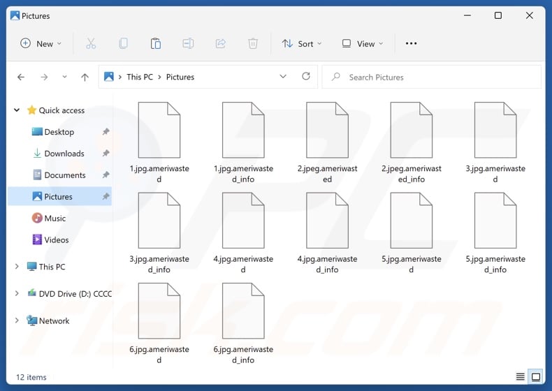 Files encrypted by Ameriwasted ransomware (.ameriwasted extension)
