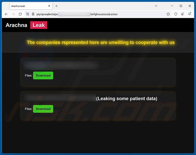 Arachna ransomware data leaking site