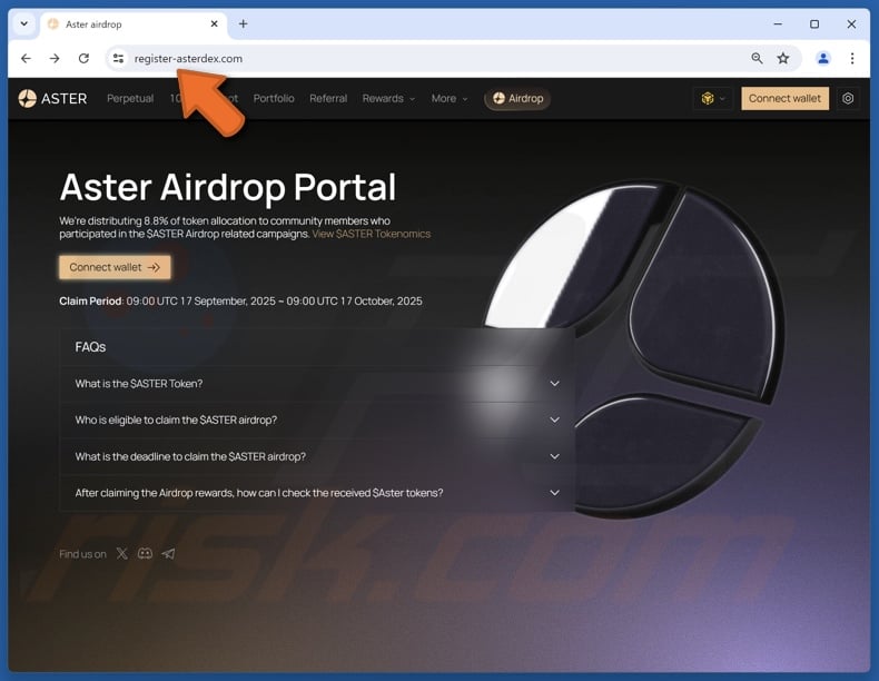 Fake Aster Airdrop website