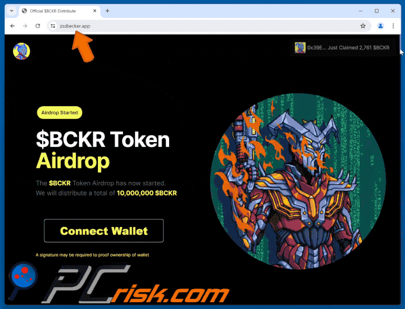 Appearance of $BCKR Airdrop scam