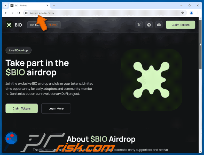 Appearance of the fake Bio Protocol ($BIO) Airdrop website (GIF)