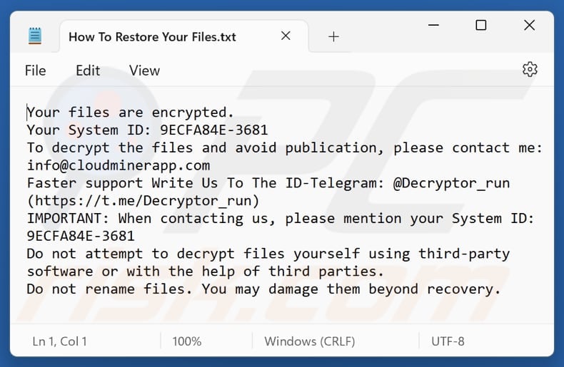 Bitco1n ransomware text file (How To Restore Your Files.txt)