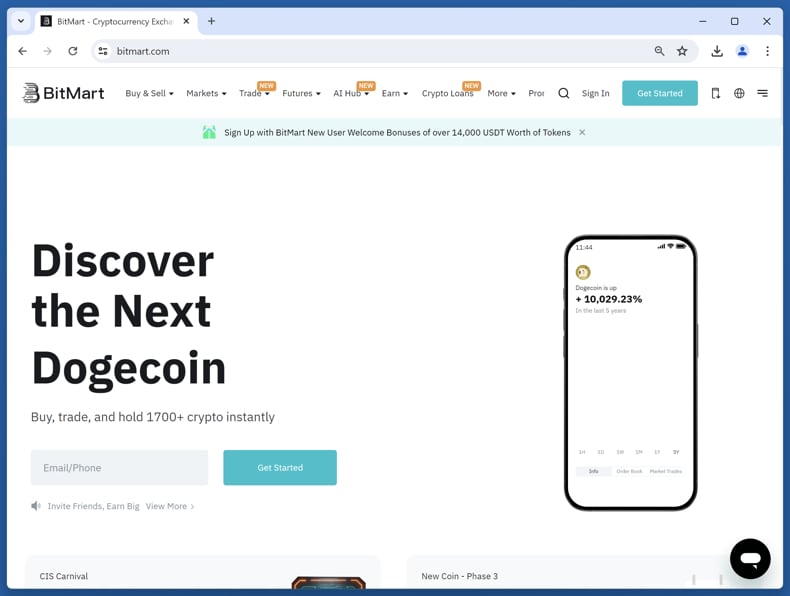 BitMart rewards scam real site (bitmart.com)