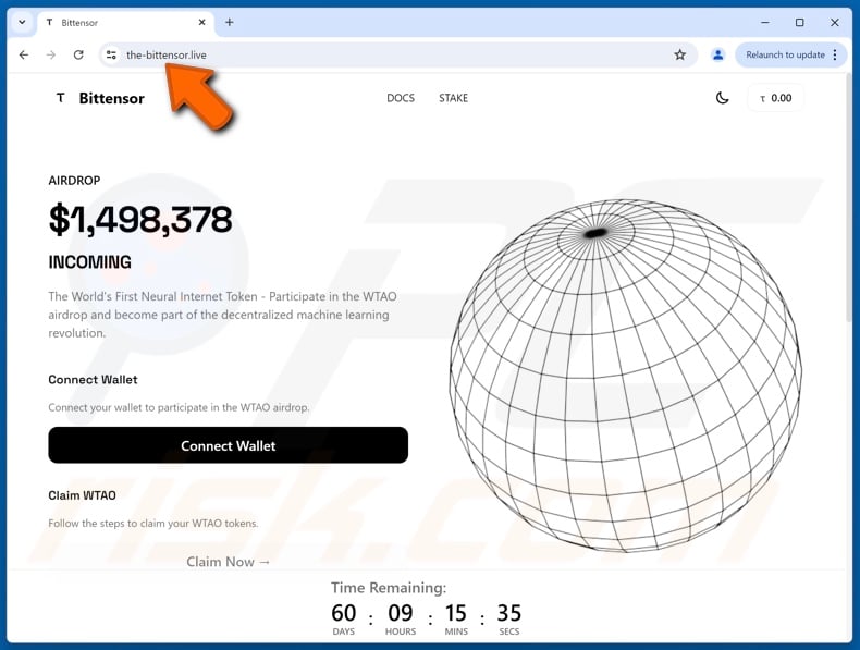 Fake Bittensor (WTAO) Airdrop website