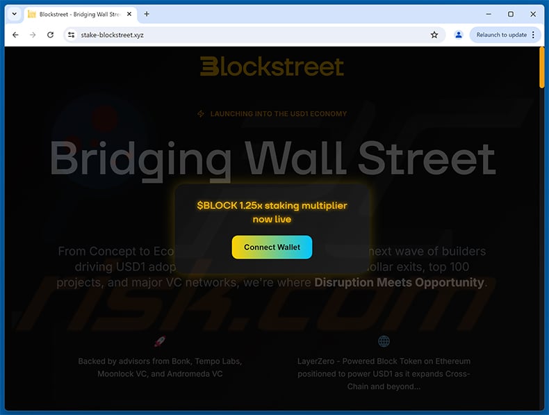 BlockStreet ($BLOCK) Distribution scam website (stake-blockstreet[.]xyz)