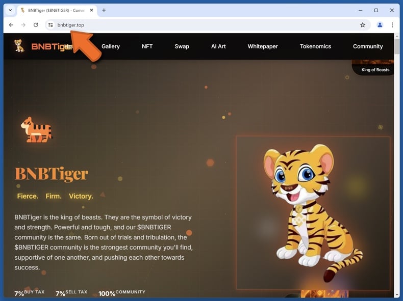 Appearance of the real Bnb Tiger Inu website (bnbtiger.top)