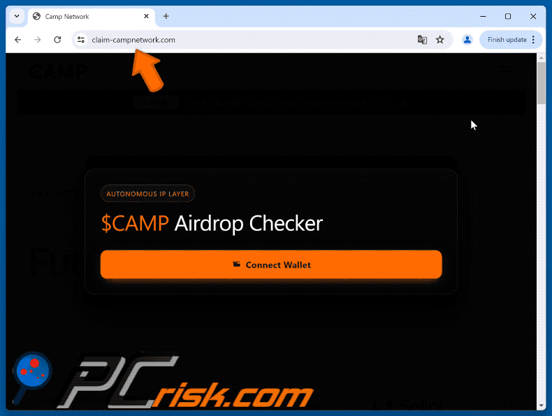 Appearance of the fake Camp Network ($CAMP) Airdrop website (GIF)