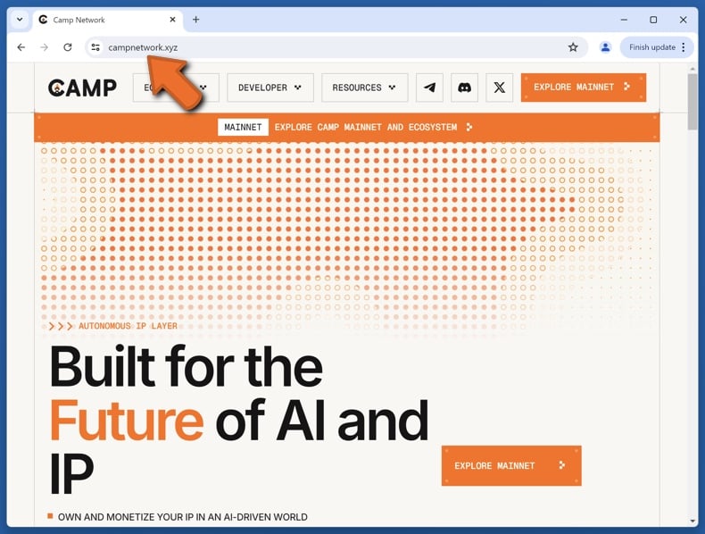 Appearance of the real Camp Network website (campnetwork.xyz)