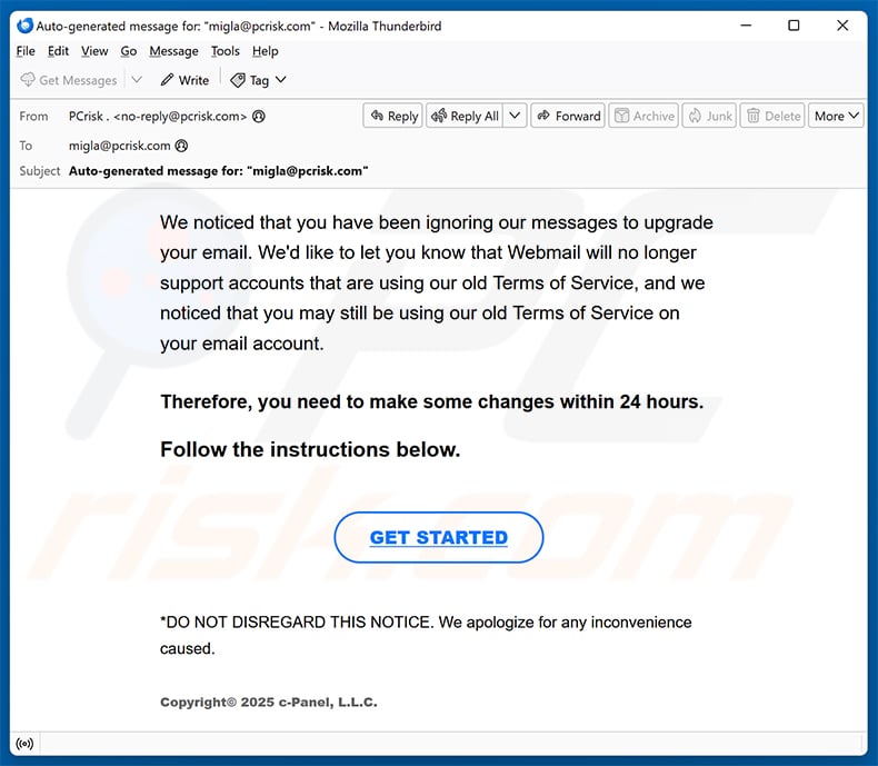 Terms Of Services email scam (2025-09-19)