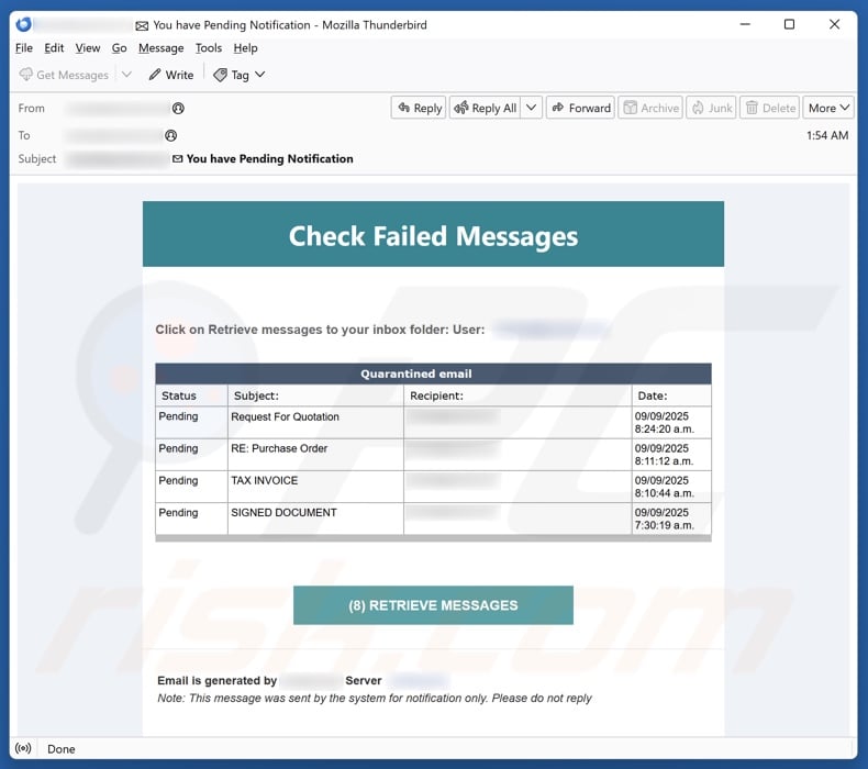 Check Failed Messages email spam campaign