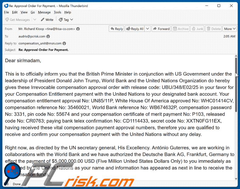 Compensation Entitlement scam email appearance (GIF)