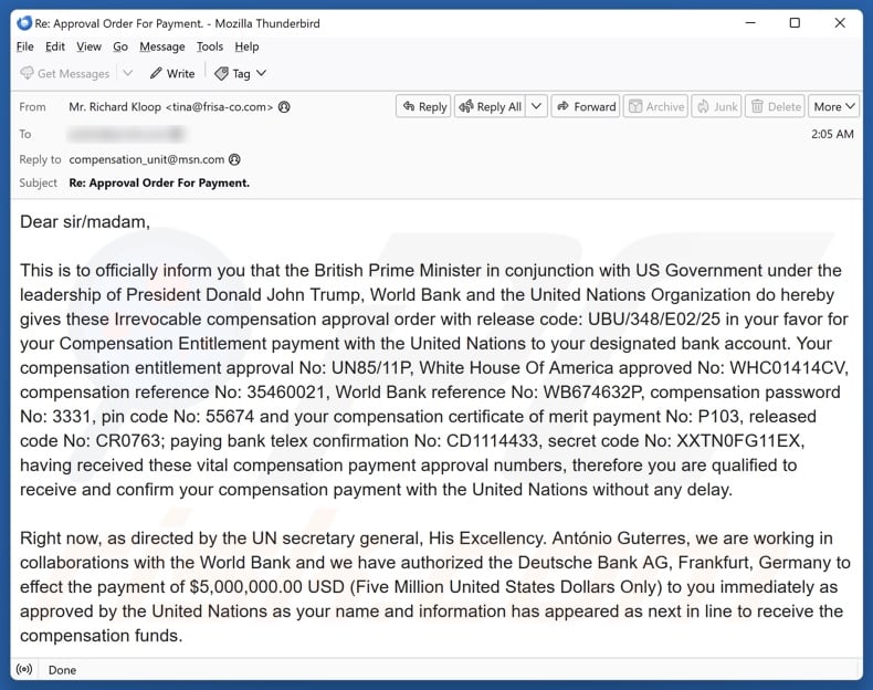 Compensation Entitlement email spam campaign