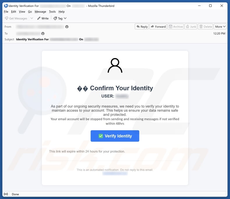 Confirm Your Identity email spam campaign