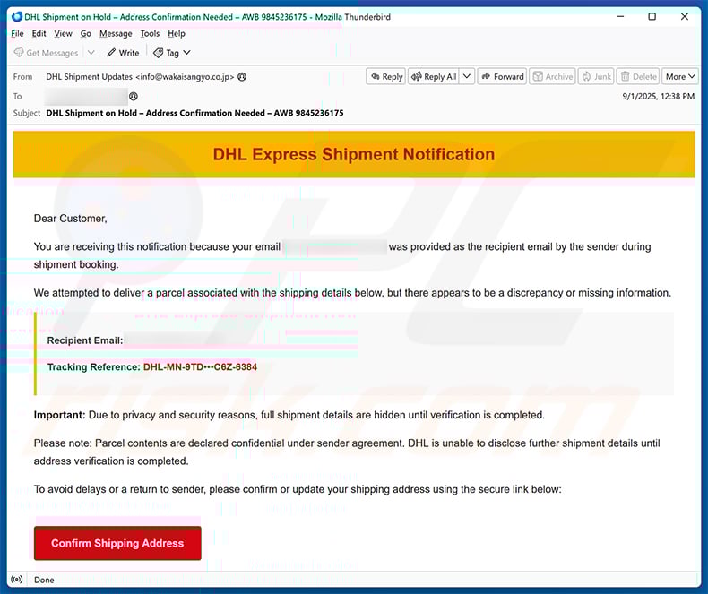 DHL - Incoming Shipment Notification Email Scam (2025-09-04)
