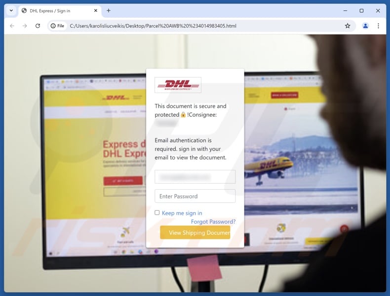 DHL - YOUR PARCEL HAS BEEN DELIVERED scam email promoted phishing file