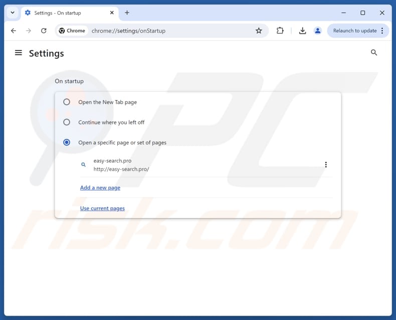 Removing easy-search.pro from Google Chrome homepage